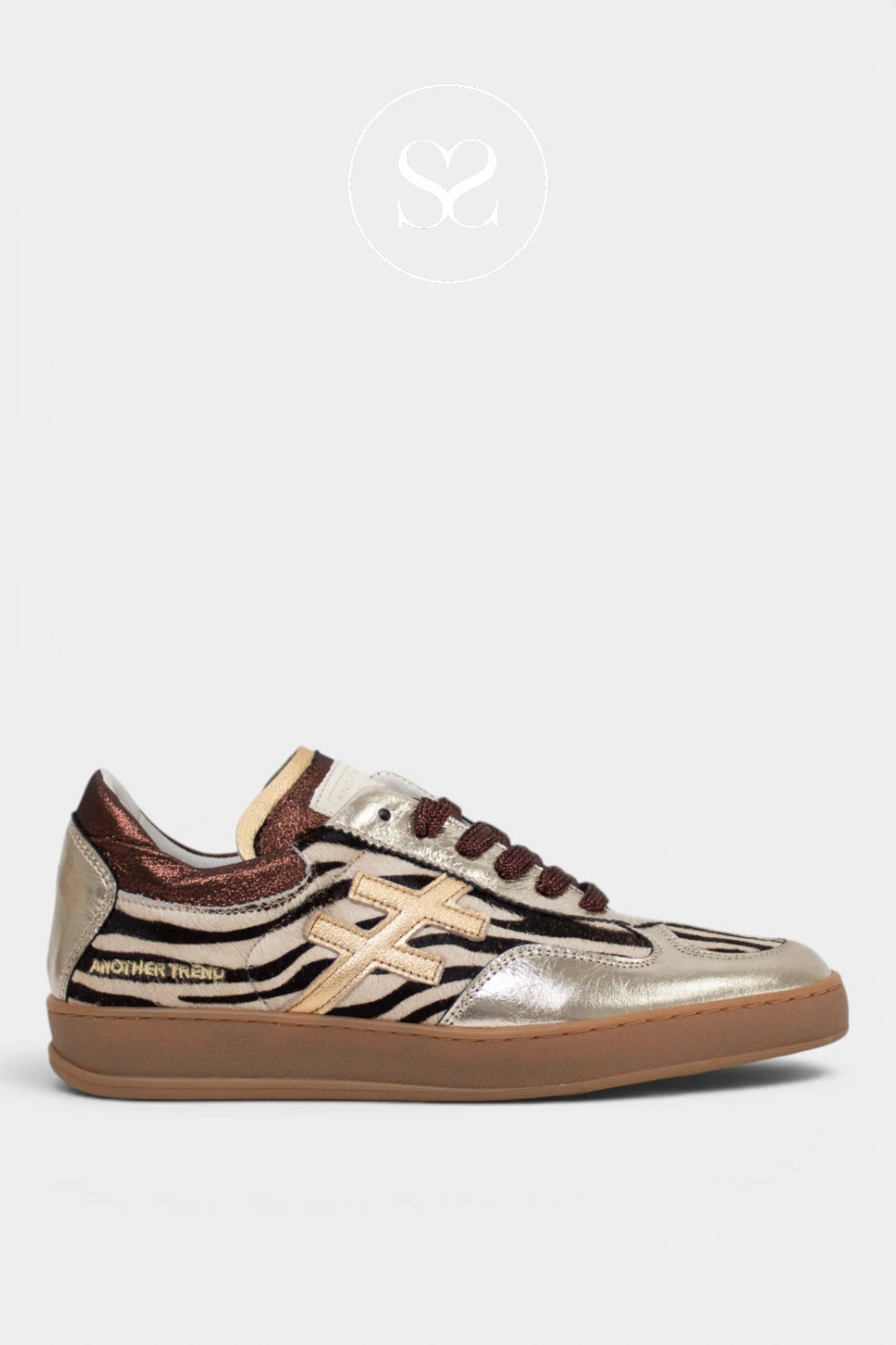Another trend gold metallic trainers with zebra print for women