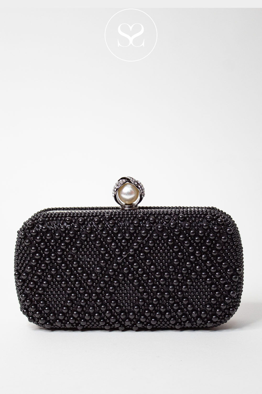 LAX LK5858 BLACK BEADED CLUTCH BAG