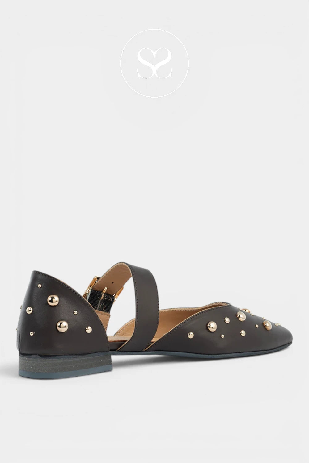 Babouche Chocolate Brown Studded Mary-Jane Flats - Ally