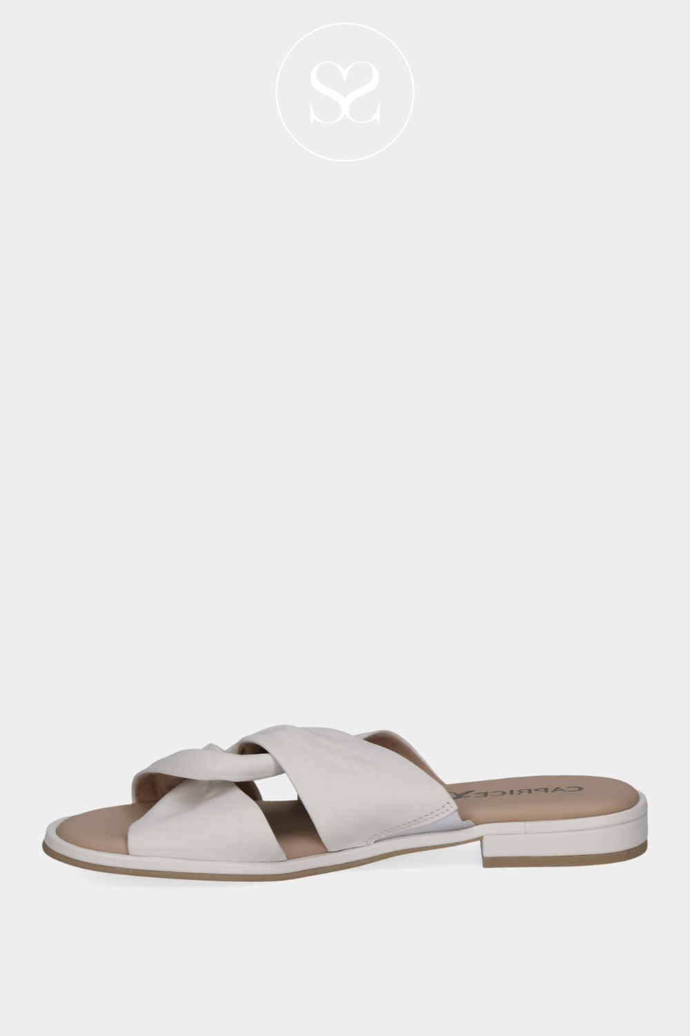 CAPRICE 9-27100-42 OFF WHITE SLIP ON SLIDER SANDALS WITH LEATHER CRISS CROSS STRAPS