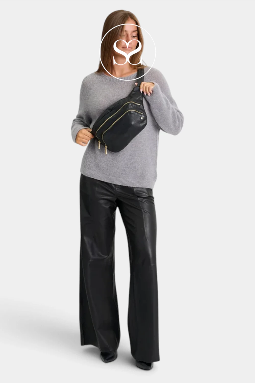 Depeche Black Leather Double Zipper Bumbag - 16550