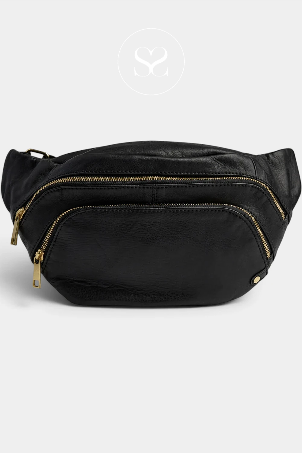 Depeche Black Leather Double Zipper Bumbag - 16550