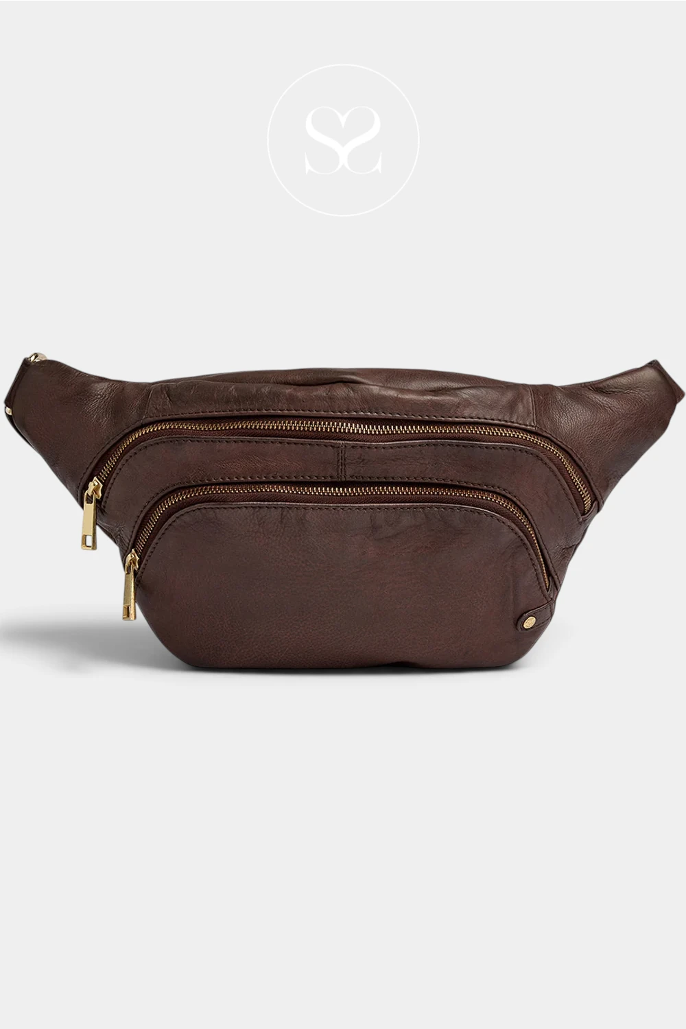 Depeche Chocolate Brown Leather Double Zipper Bumbag - 16550