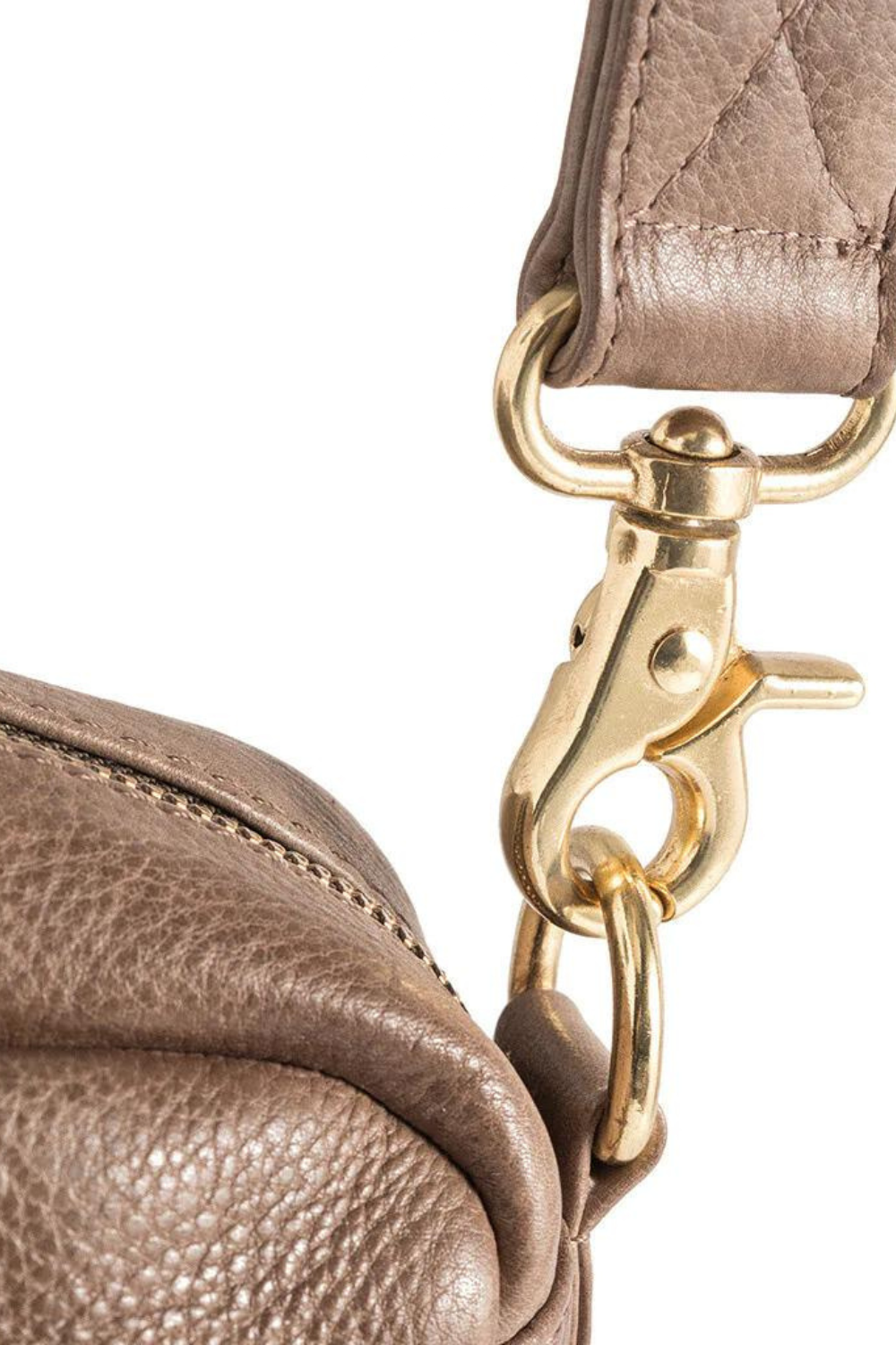 DEPECHE 141432 TAUPE BROWN LEATHER BAG WITH FRONT POCKET AND GOLD HARDWARE.