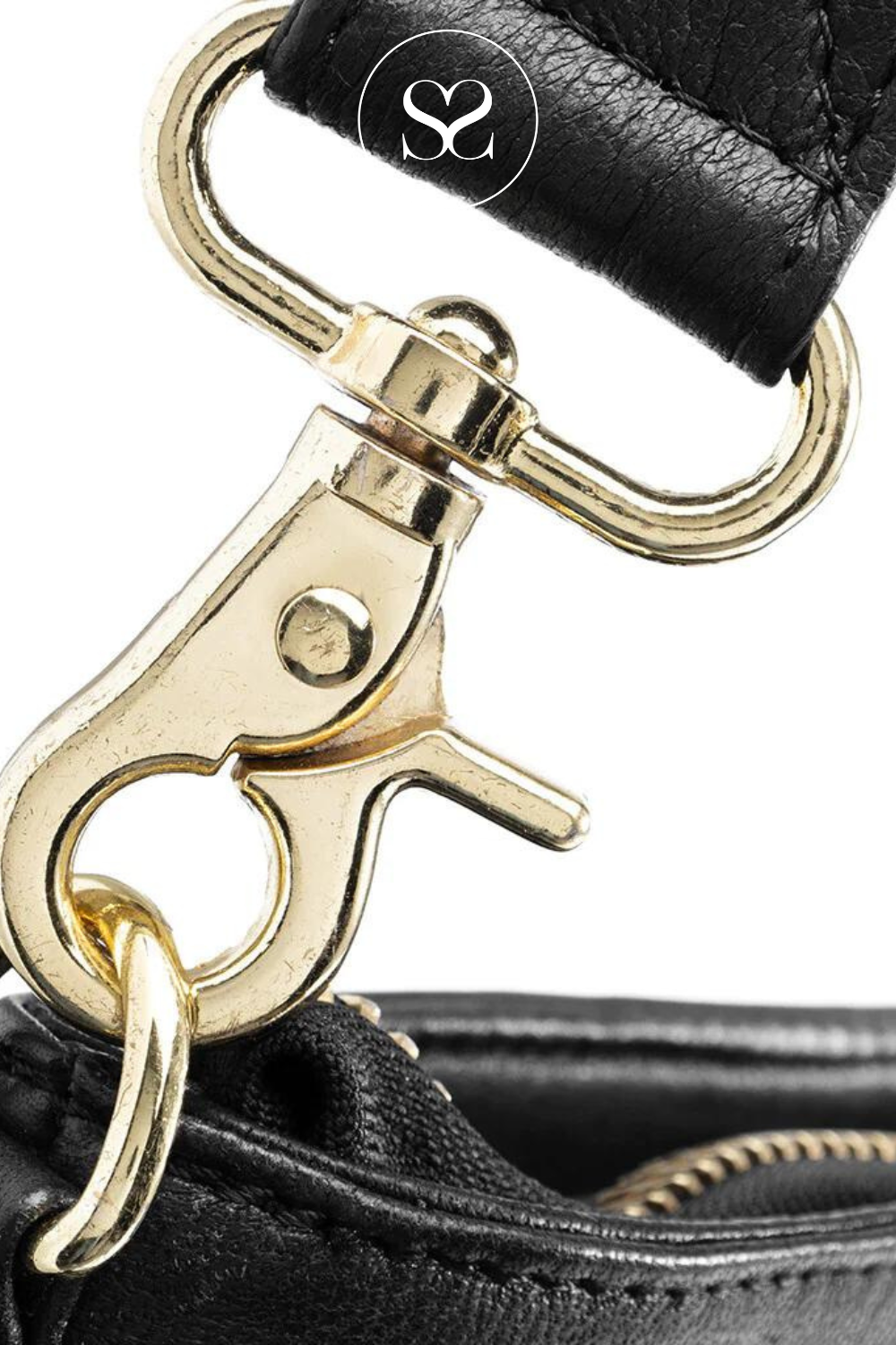 DEPECHE 15350 BLACK LEATHER CROSSBODY BAG WITH FRONT POCKETS , ZIPPED POCKETS AND GOLD HARDWARE AND AN ADJUSTABLE LONG STRAP