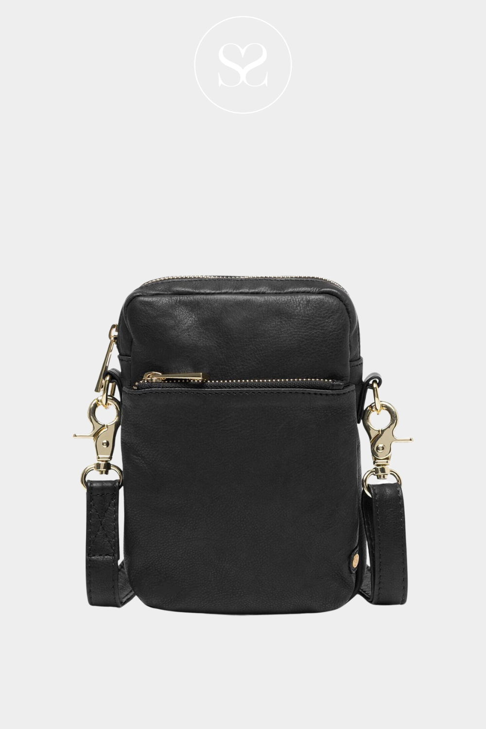 DEPECHE 15700 BLACK LEATHER PHONEBAG WITH GOLD HARDWARE AND SMALL FRONT POCKET