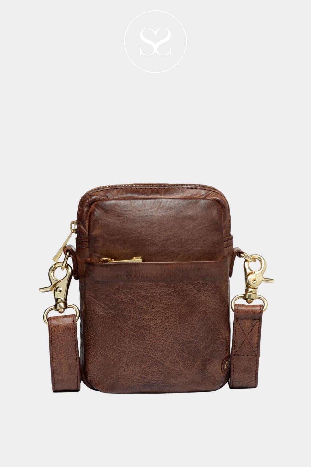 DEPECHE 15700 BROWN LEATHER PHONEBAG CROSSBODY BAG WITH SMALL FRONT POCKET AND ADJUSTABLE BAG STRAP