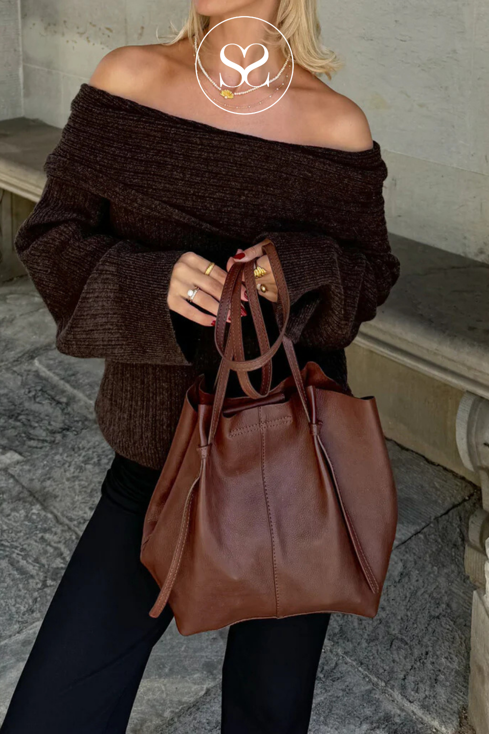 DEPECHE 16162 TAN (CHESTERFIELD) LEATHER HANDBAG