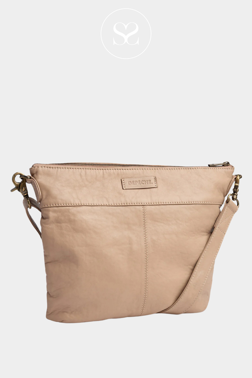 depeche 16460 latte leather crossbody bag with ide zip opening
