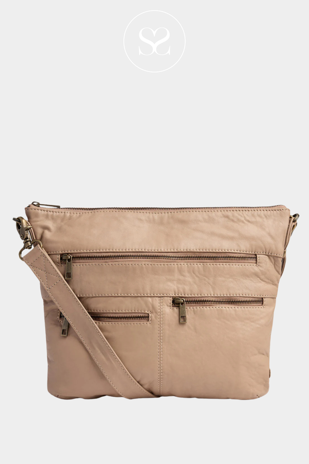 depeche 16460 latte crossover bag with zip pockets and clip-on strap