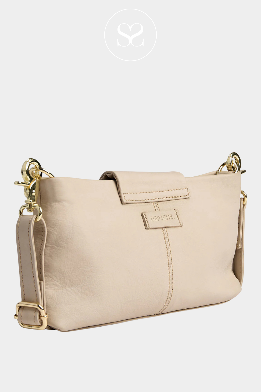 depeche 16522 soft sand leather zip opening with logo detailing small bag