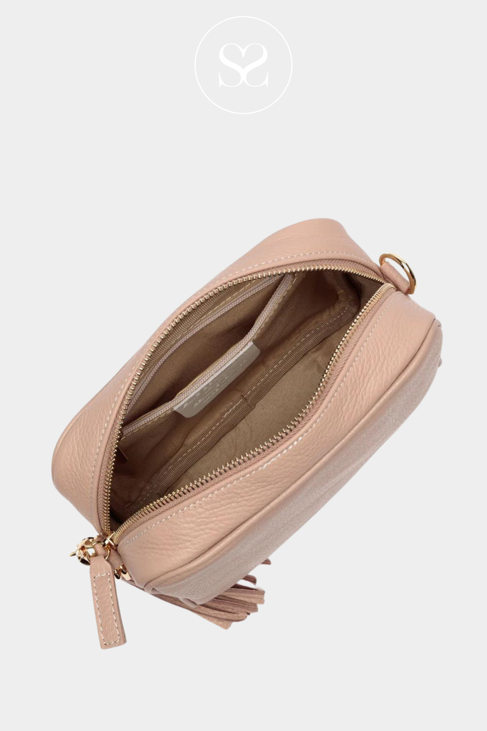 ELIE BEAUMONT BLUSH LEATHER CROSSBODY BAG WITH TASSEL