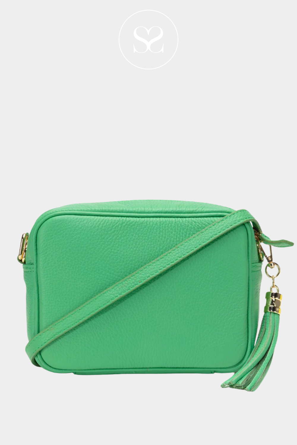 ELIE BEAUMONT PISTACHIO GREEN CROSSBODY LEATHER BAG WITH GOLD ZIP AND TASSEL