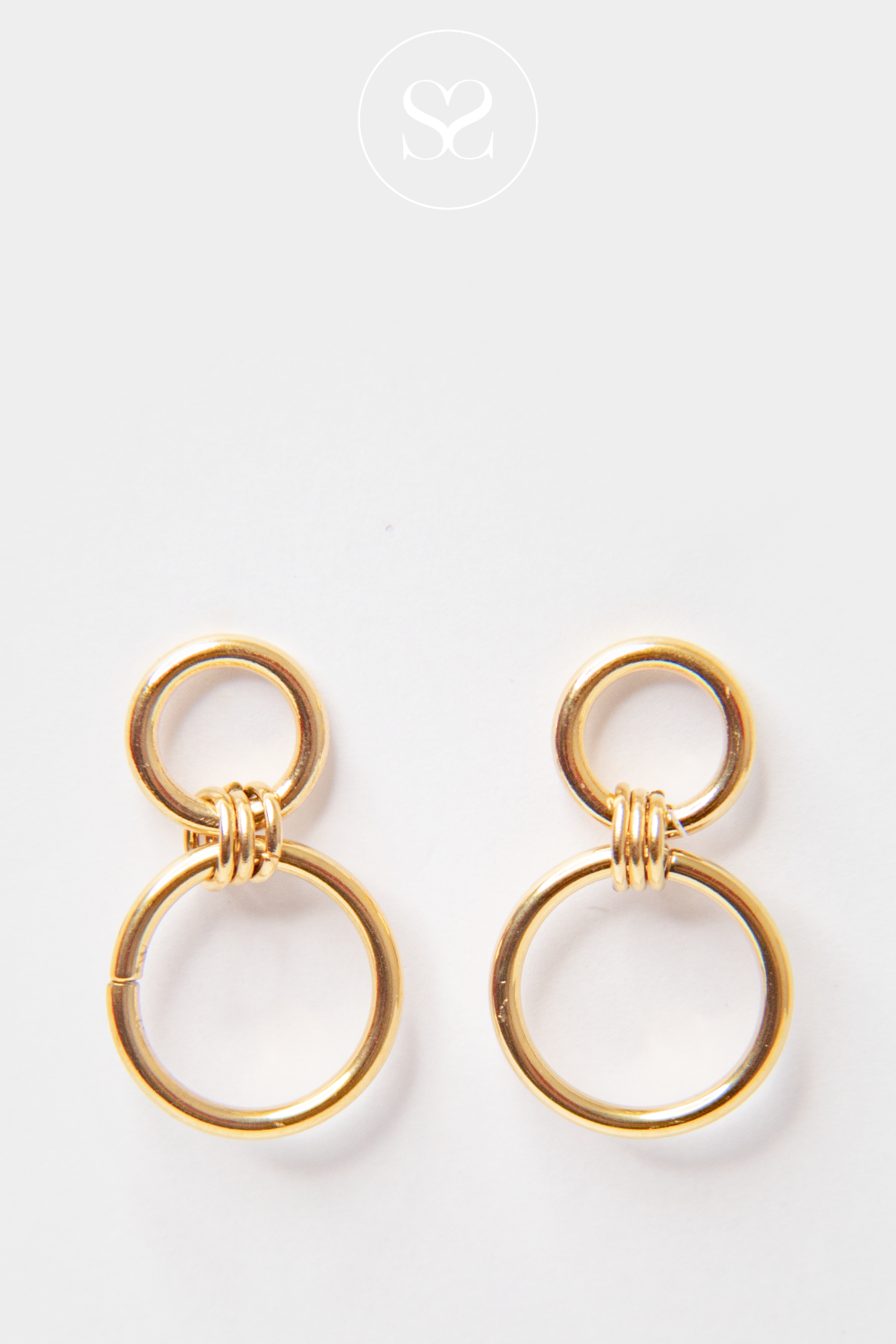 EMMY 02 GOLD DOUBLE RING DROP HOOP EARRINGS