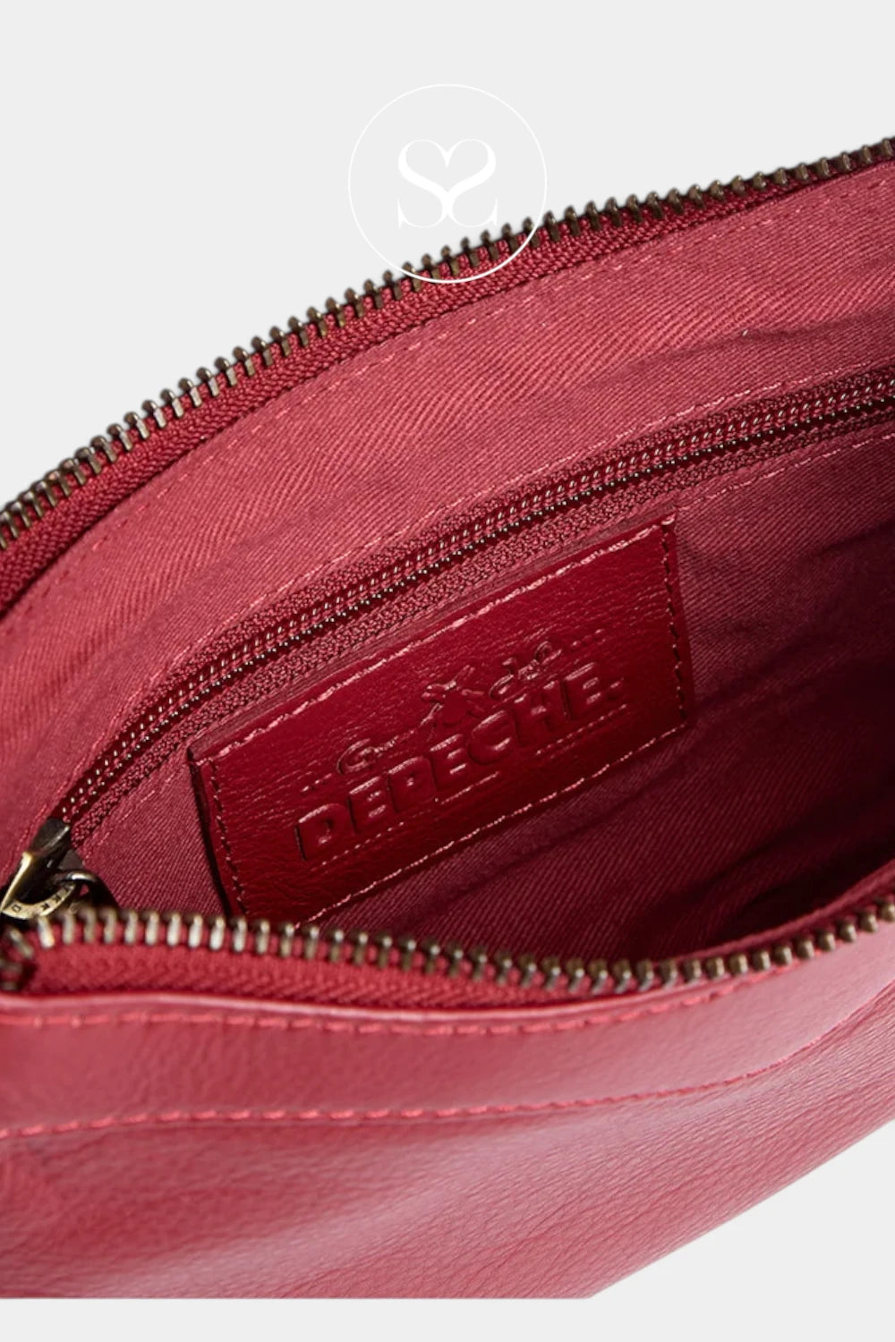 Depeche Red Leather Crossbody Bag with Brass Hardware — 17446