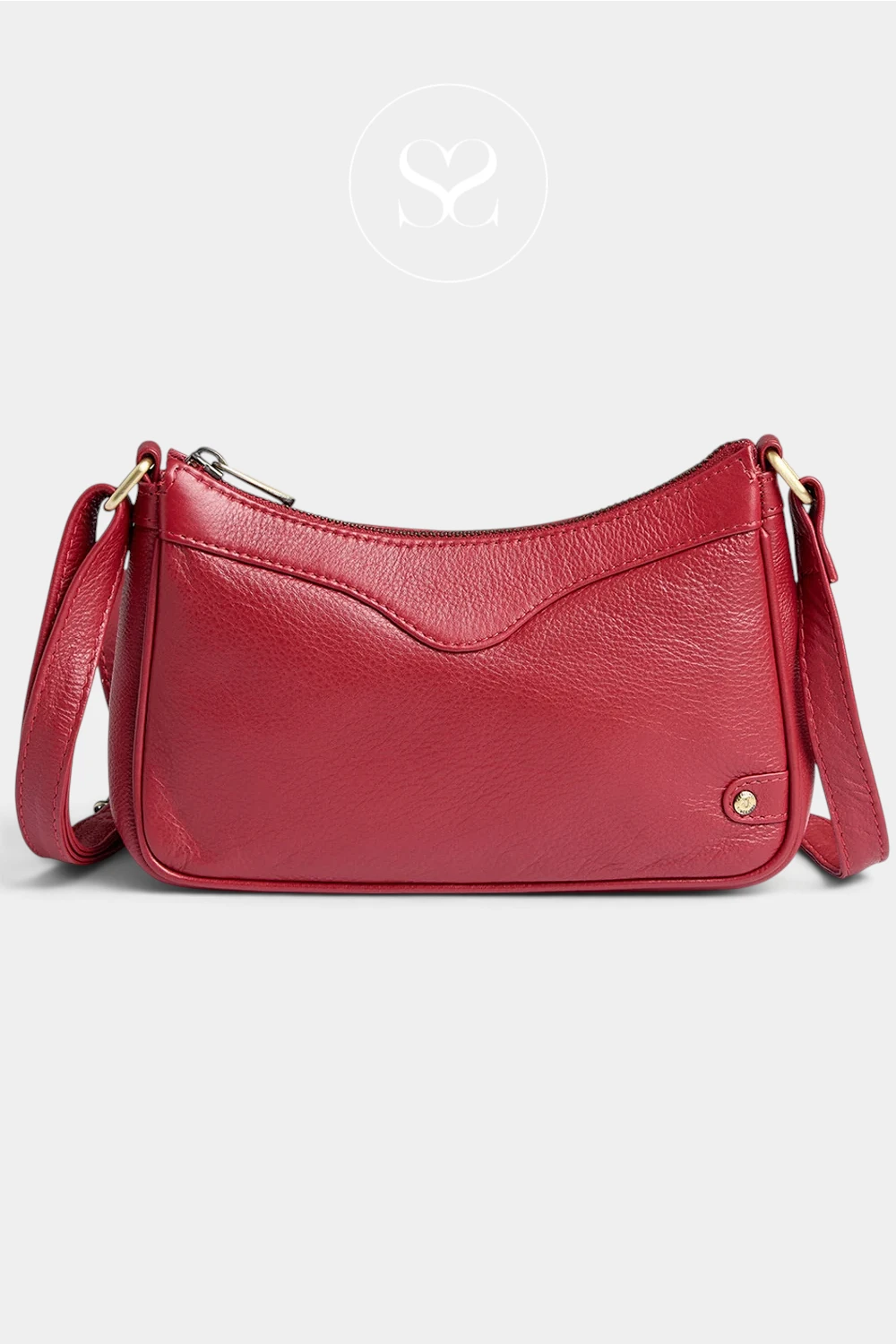 Depeche Red Leather Crossbody Bag with Brass Hardware — 17446