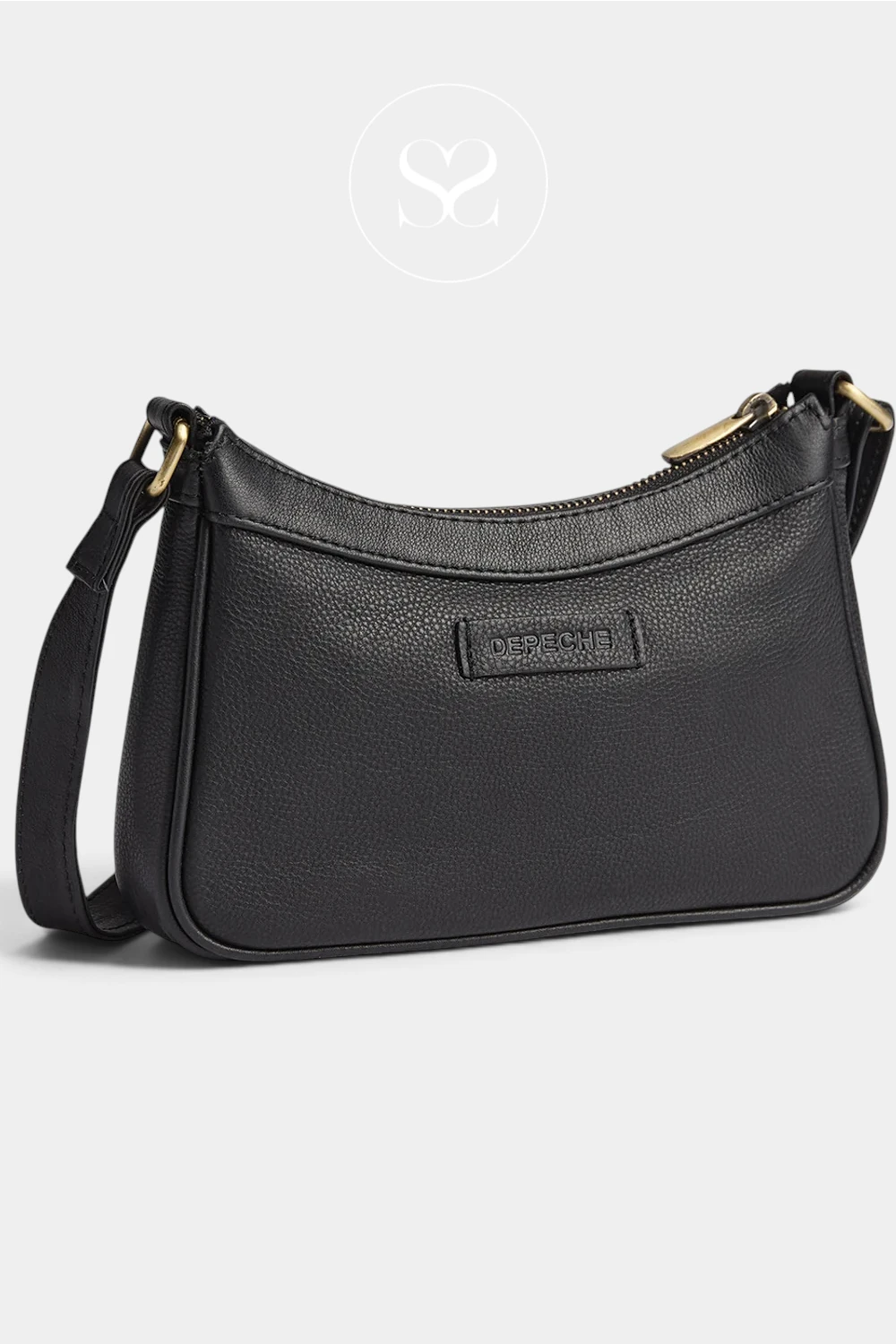 Depeche Black Leather with Brass Hardware Crossbody Bag — 17446