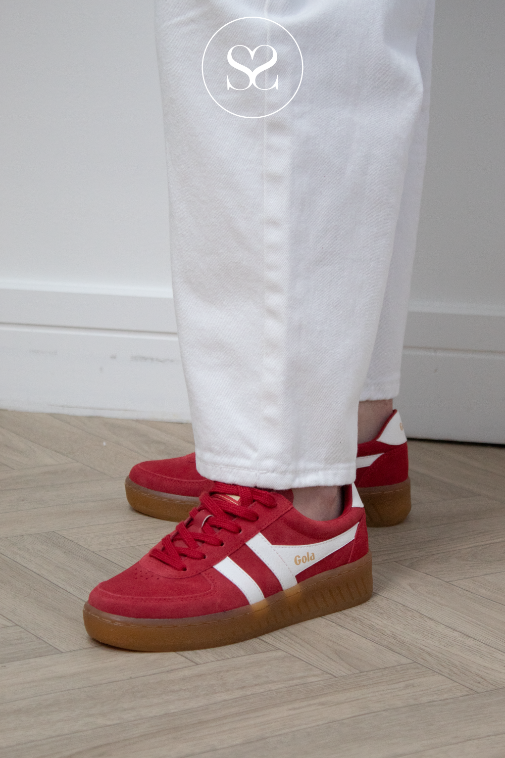 red and white platform trainers with gum sole from Gola