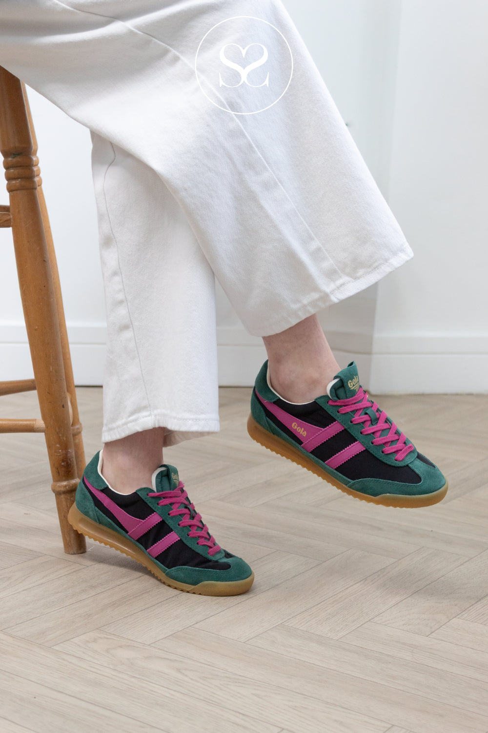 GOLA Retro Dark Green, Pink & Black Trainers for Women - FIREFLY