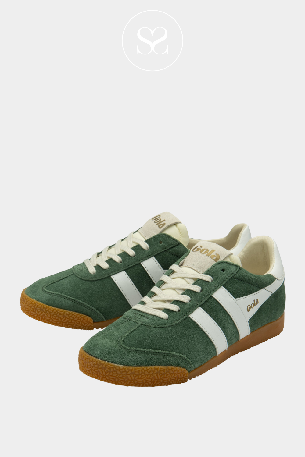 Gola Elan green and white round toe trainers. Cool sporty retro vibes. Walking trainers. Fashion shoe