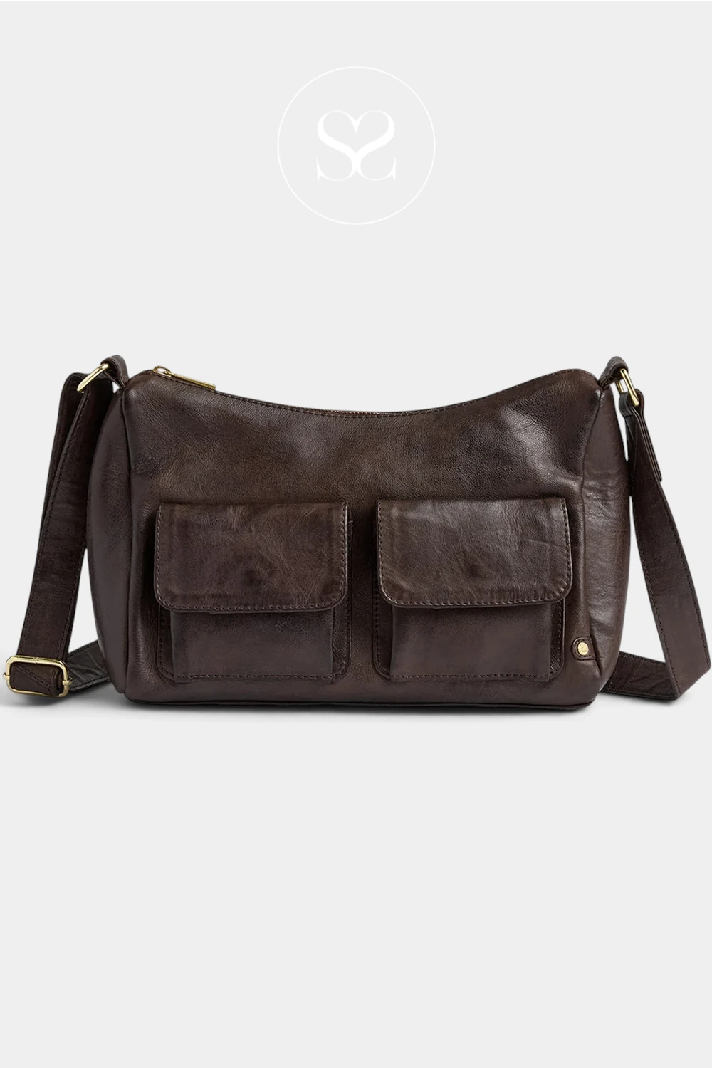 Depeche Chocolate Brown Leather with Gold Hardware Shoulderbag -17272
