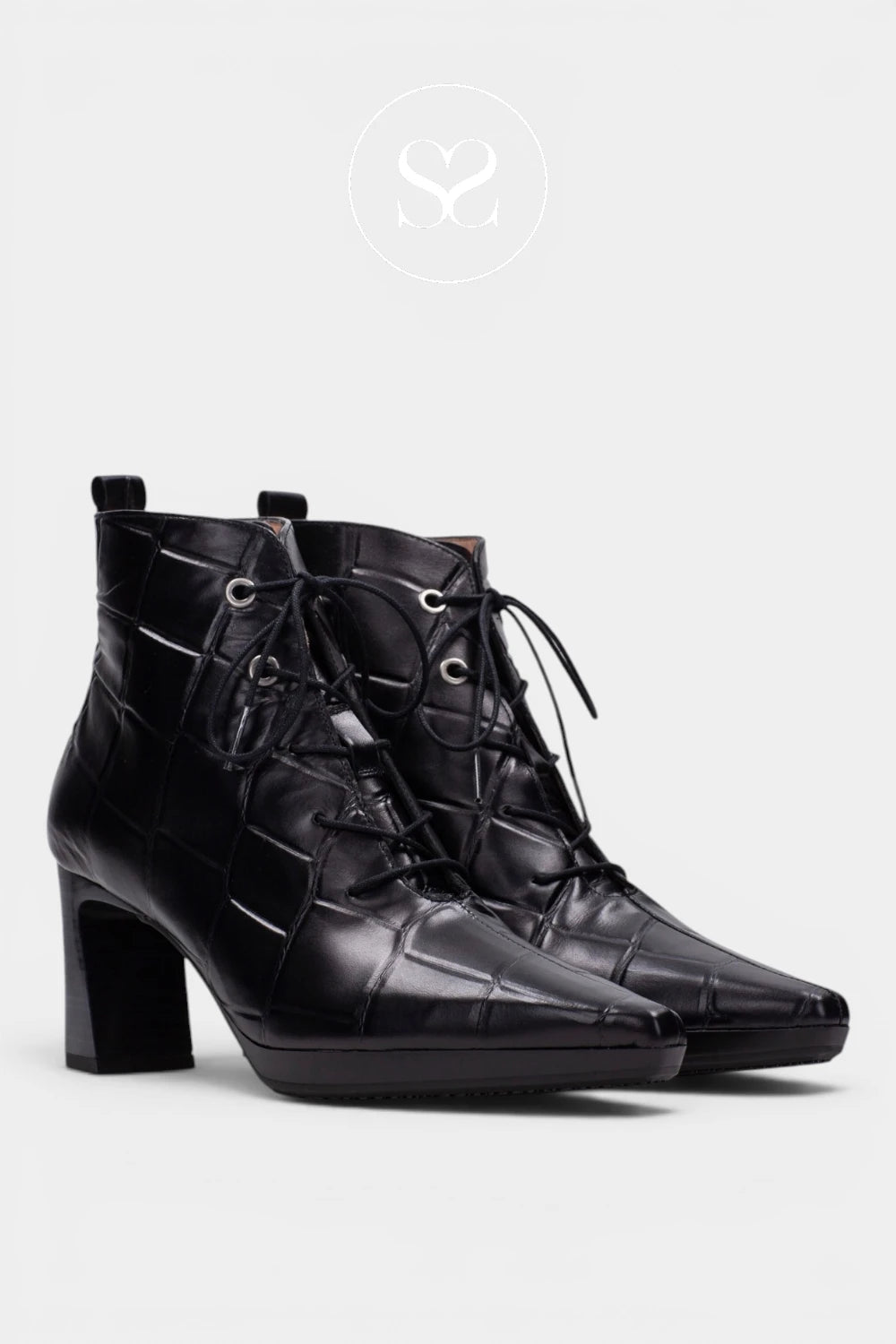 Hispanitas Black Lace Up Block Heel Ankle Boots HI264905 for women in Ireland