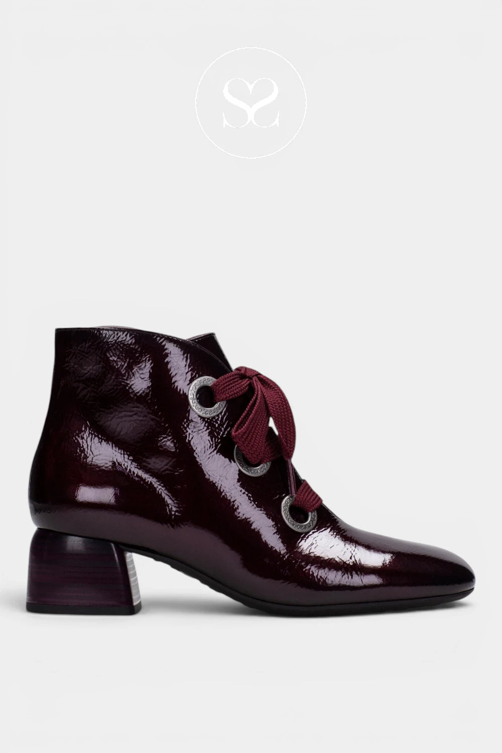 Hispanitas Burgundy Patent Block Heel Ankle Boots HI265052 for Women - Ireland
