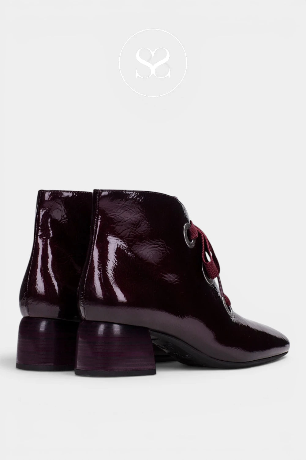 Hispanitas Burgundy Patent Block Heel Ankle Boots HI265052 for Women - Ireland