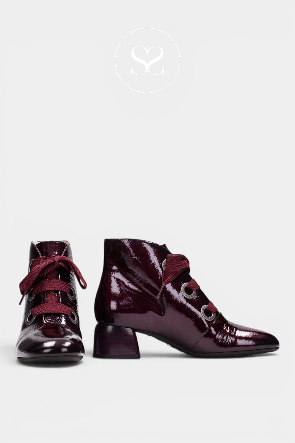 Hispanitas Burgundy Patent Block Heel Ankle Boots HI265052 for Women - Ireland