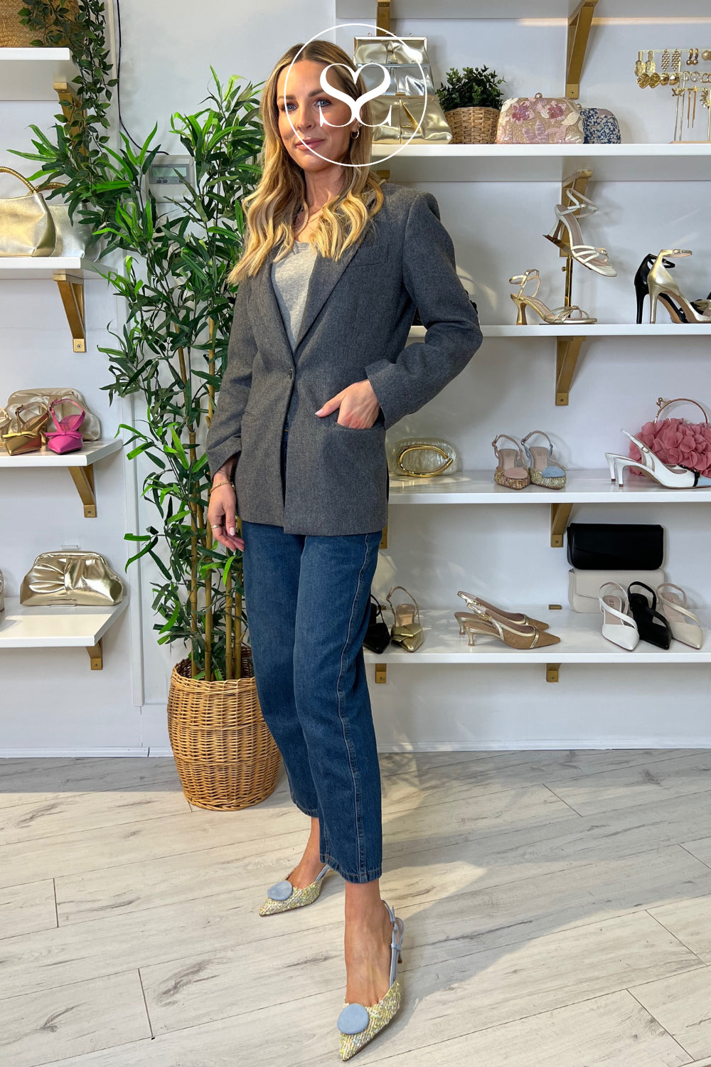 LODI Blue Woven Tweed Sling Back Heels - NIVIS