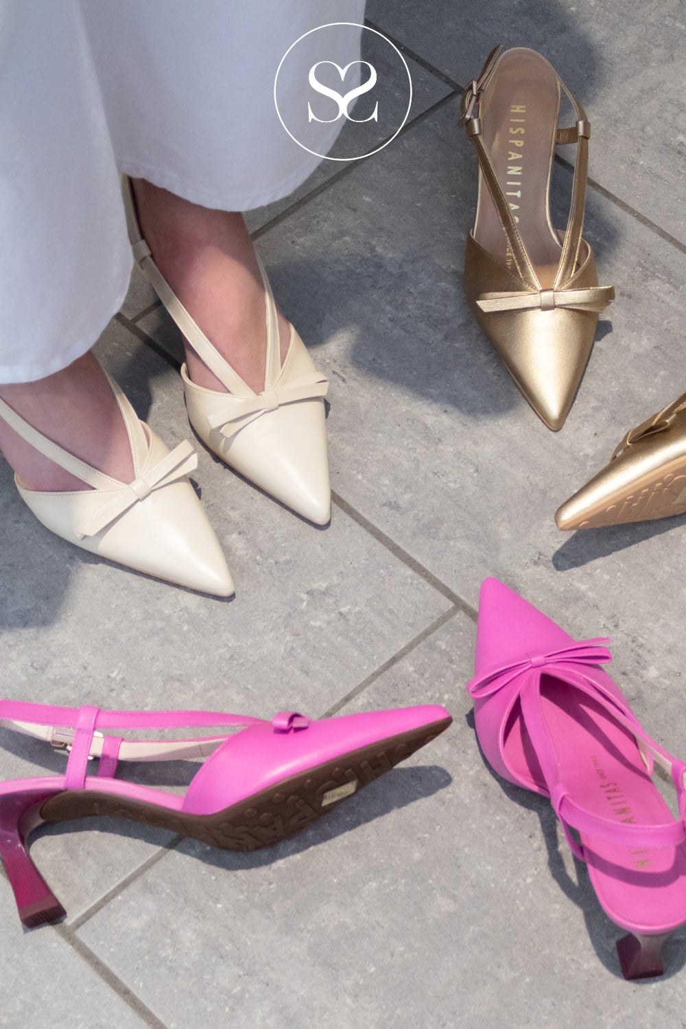 Hispanitas Cream Pointed Toe Sling-Back Heeled Shoes HV264678 - Available in 3 colours