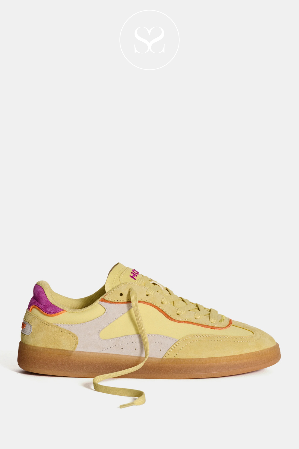 Hoff park lemon laced sneakers with hoff logo on the tongue. Retro style sneakers with pink on heel