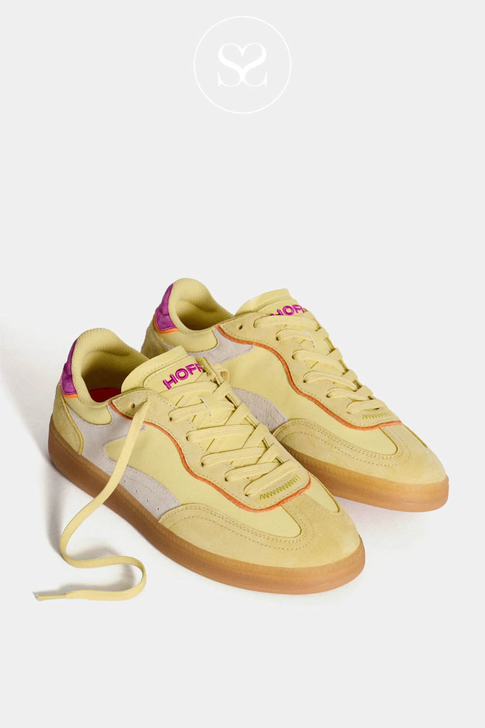 Hoff park yellow retro stylish runners with memory foam insoles. Statement colourful Spring sneakers. Laces.