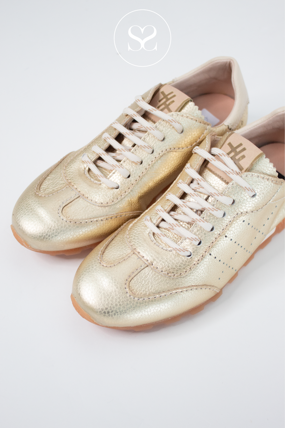 Hispanitas gold metallic sneakers with laces. Everyday summer trainers that are versatile, fashionable and comfortable.