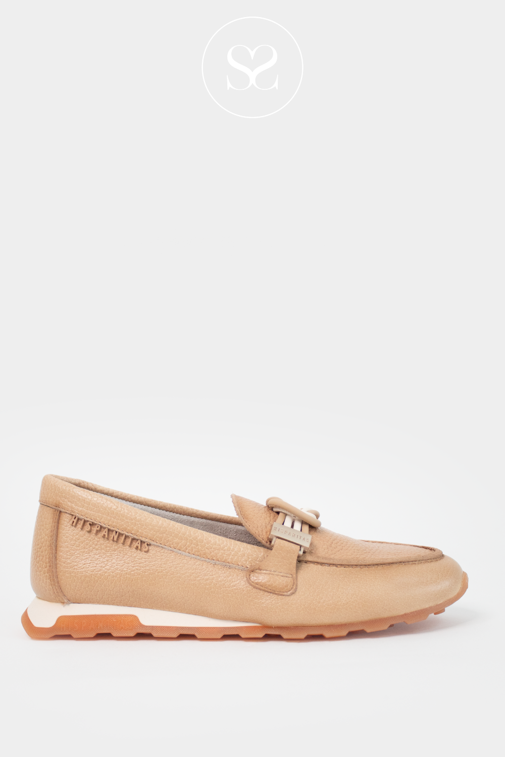 Hispanitas HV264662 tan slip on loafers with rubber sole. Tan leather everyday shoe with soft cushioned insole. Non slip sole