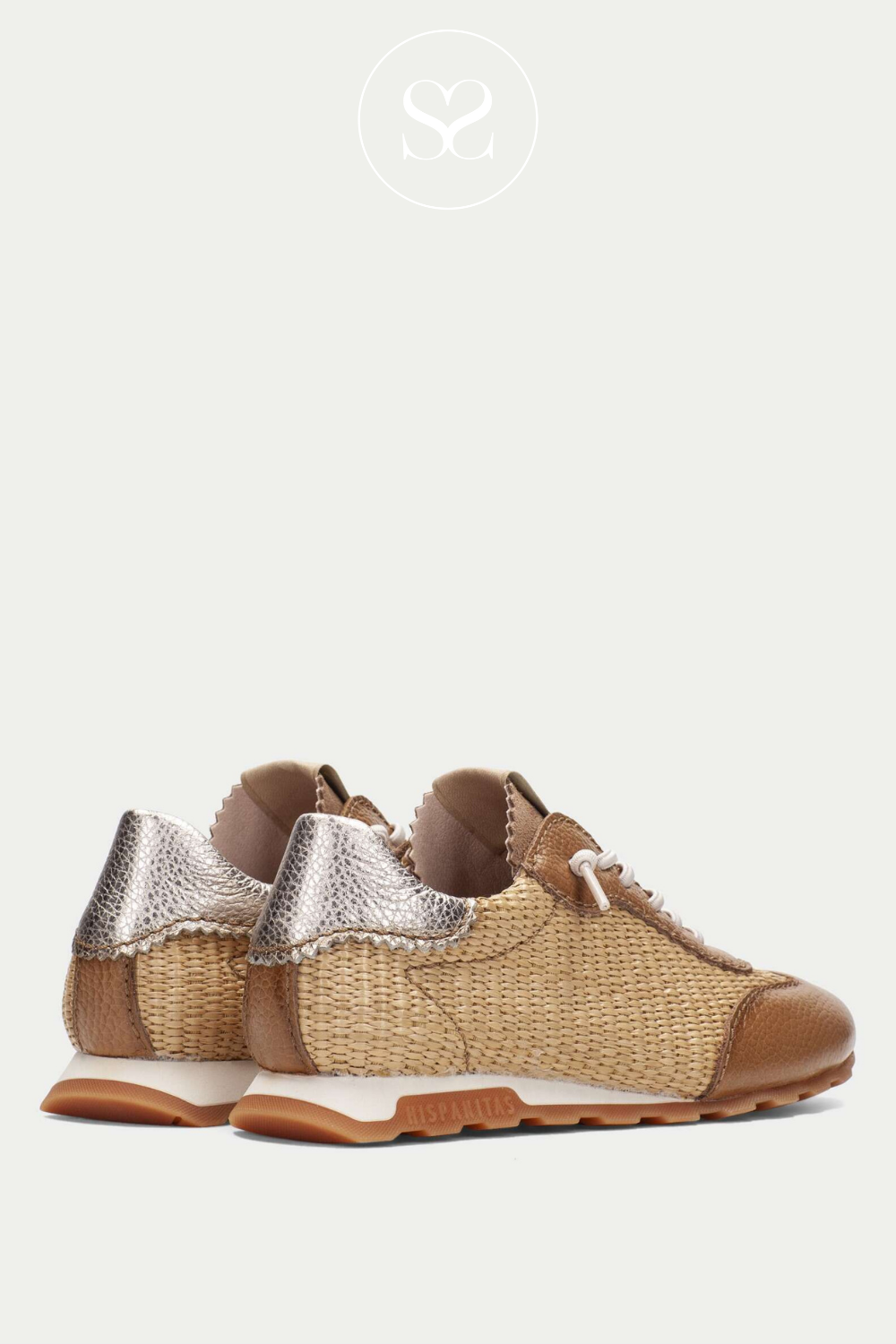 Hispanitas tan woven trainers with metallic heel cap. slip on trainers with elasticated laces