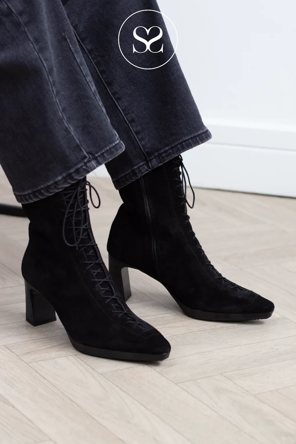 Hispanitas Black Suede Lace Up Ankle Boots HI265227