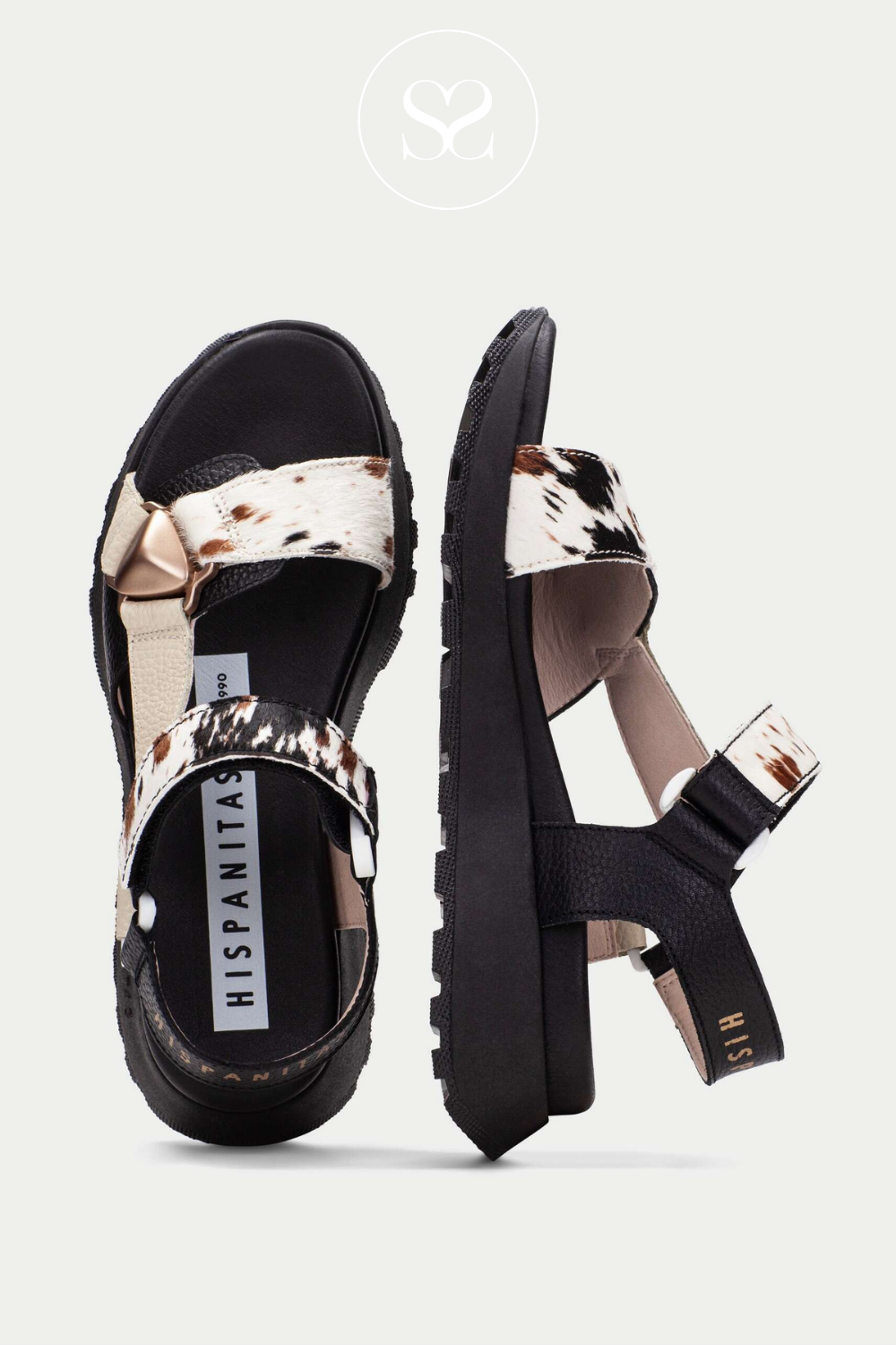 Hispanitas holiday sandals. Sporty sandals with velcro ankle strap. Black sole.