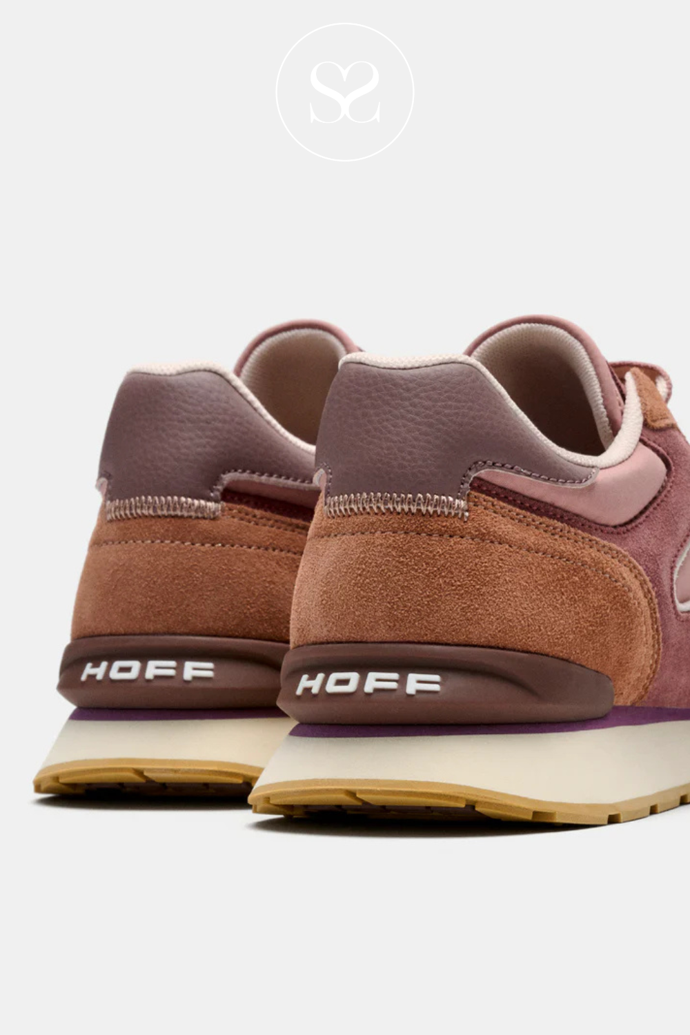 Pink and mauve sporty sneakers. Comfortable walking trainers. Retro colourful style.