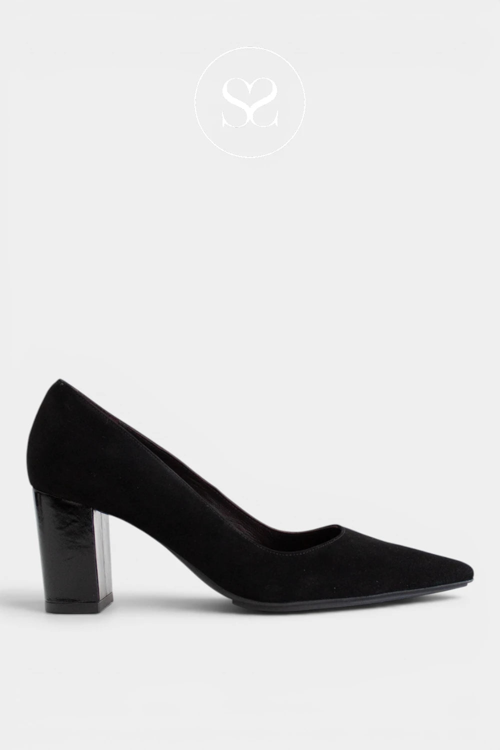 Lodi Black Suede Block Heel Court Shoes - Nabil