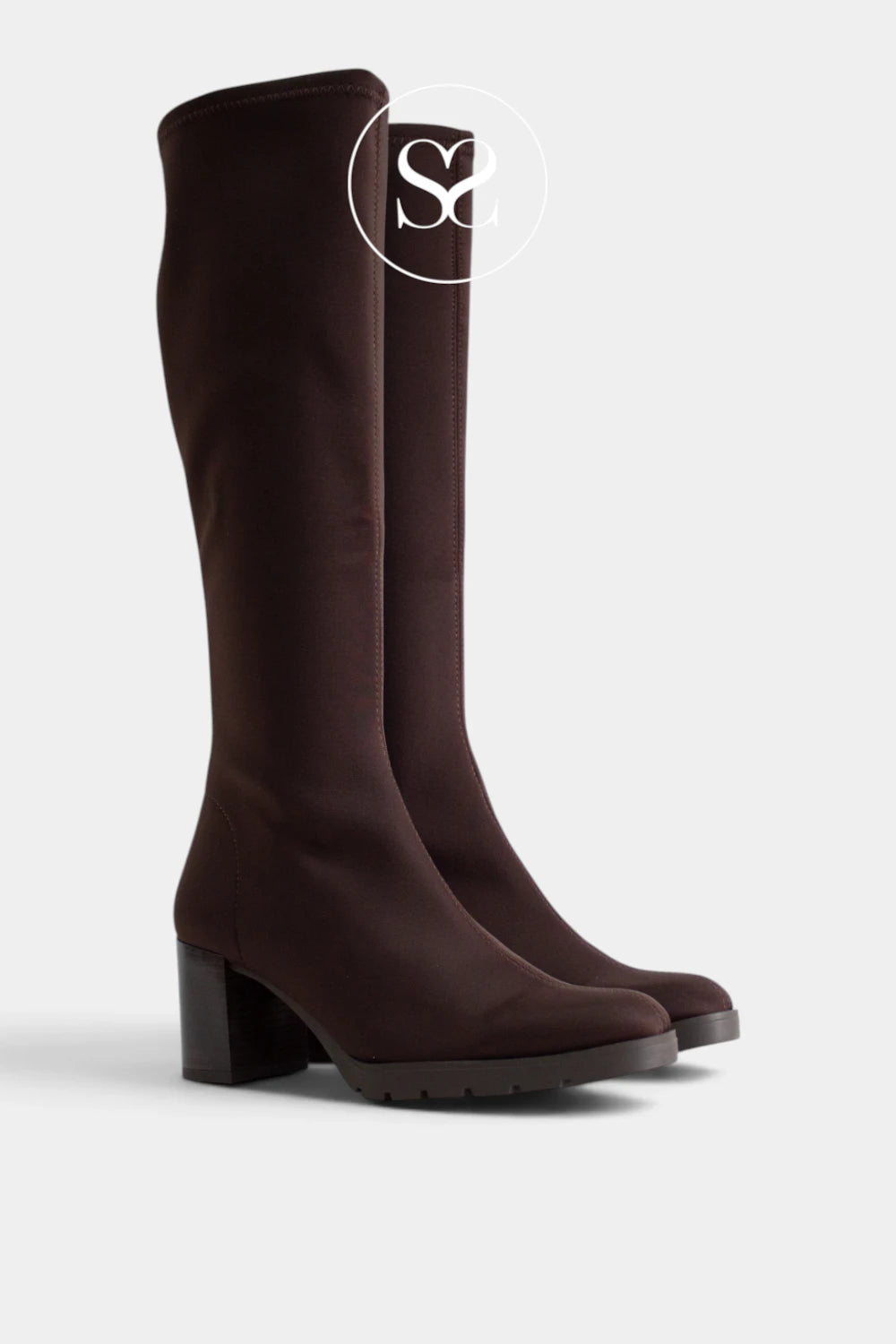 Miss Elastic Brown Lycra Knee High Sock Boots - 78173