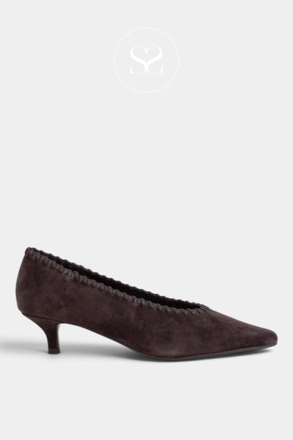 Lodi Brown Suede Kitten Heel Court Shoes - A-Diana