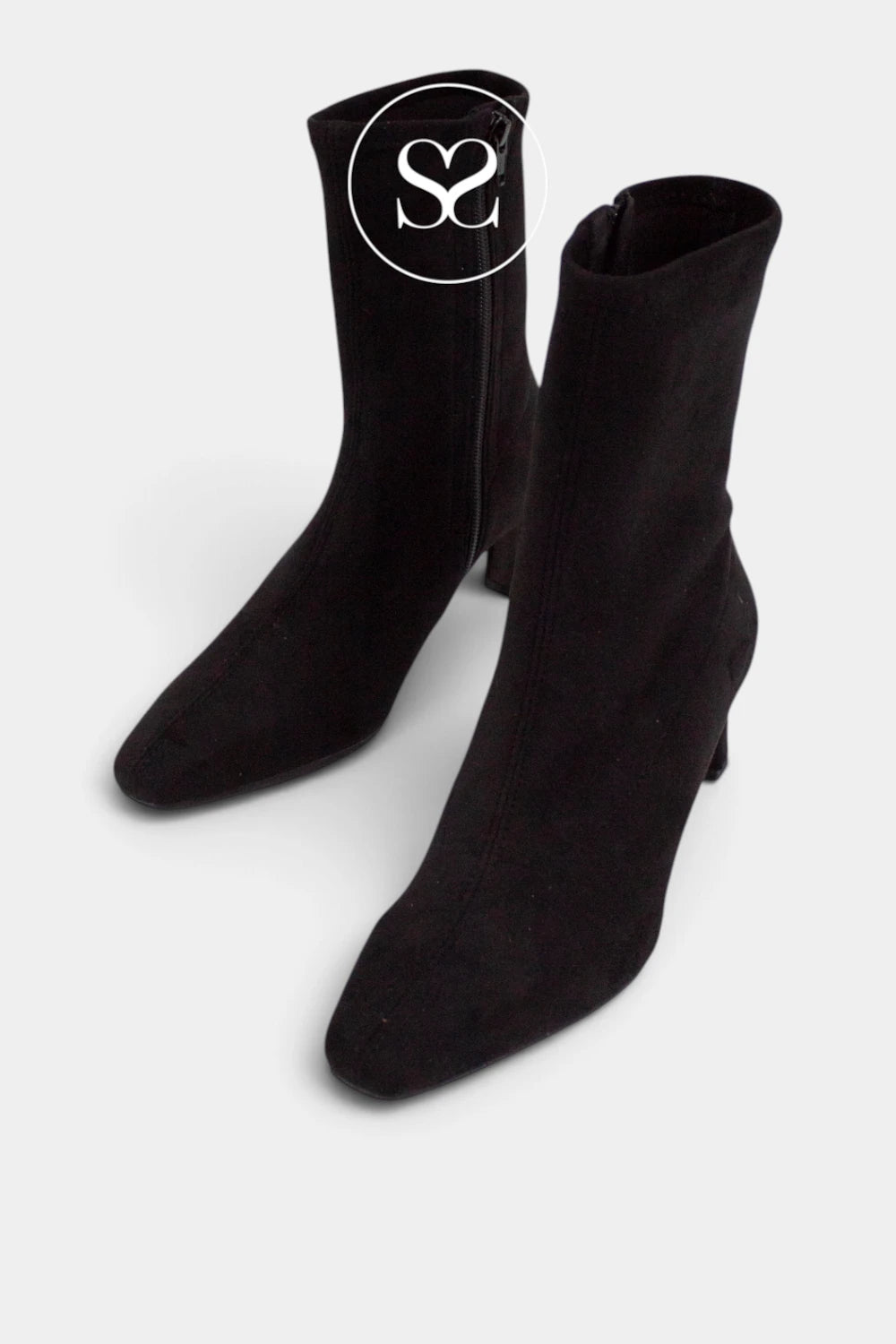 Wonders Black Suede Pointed Toe Ankle Boot M-6302