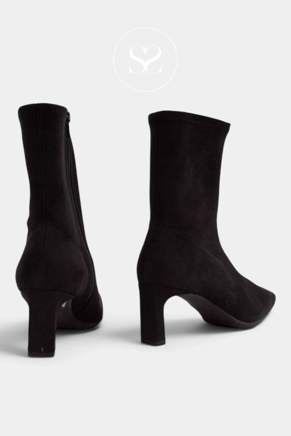 Wonders Black Suede Pointed Toe Ankle Boot M-6302