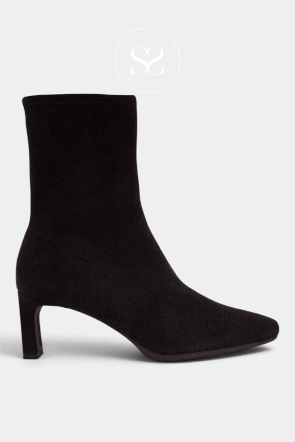 Wonders Black Suede Pointed Toe Ankle Boot M-6302