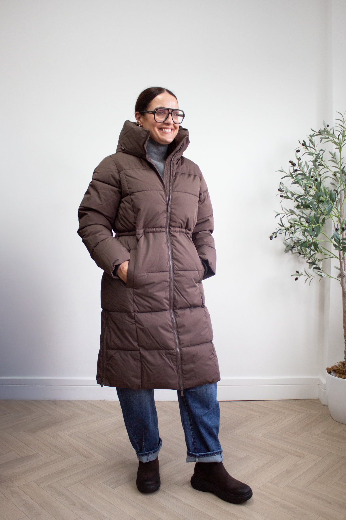 MSCH Copenhagen Brown Long Puffer Jacket - Pavinaria