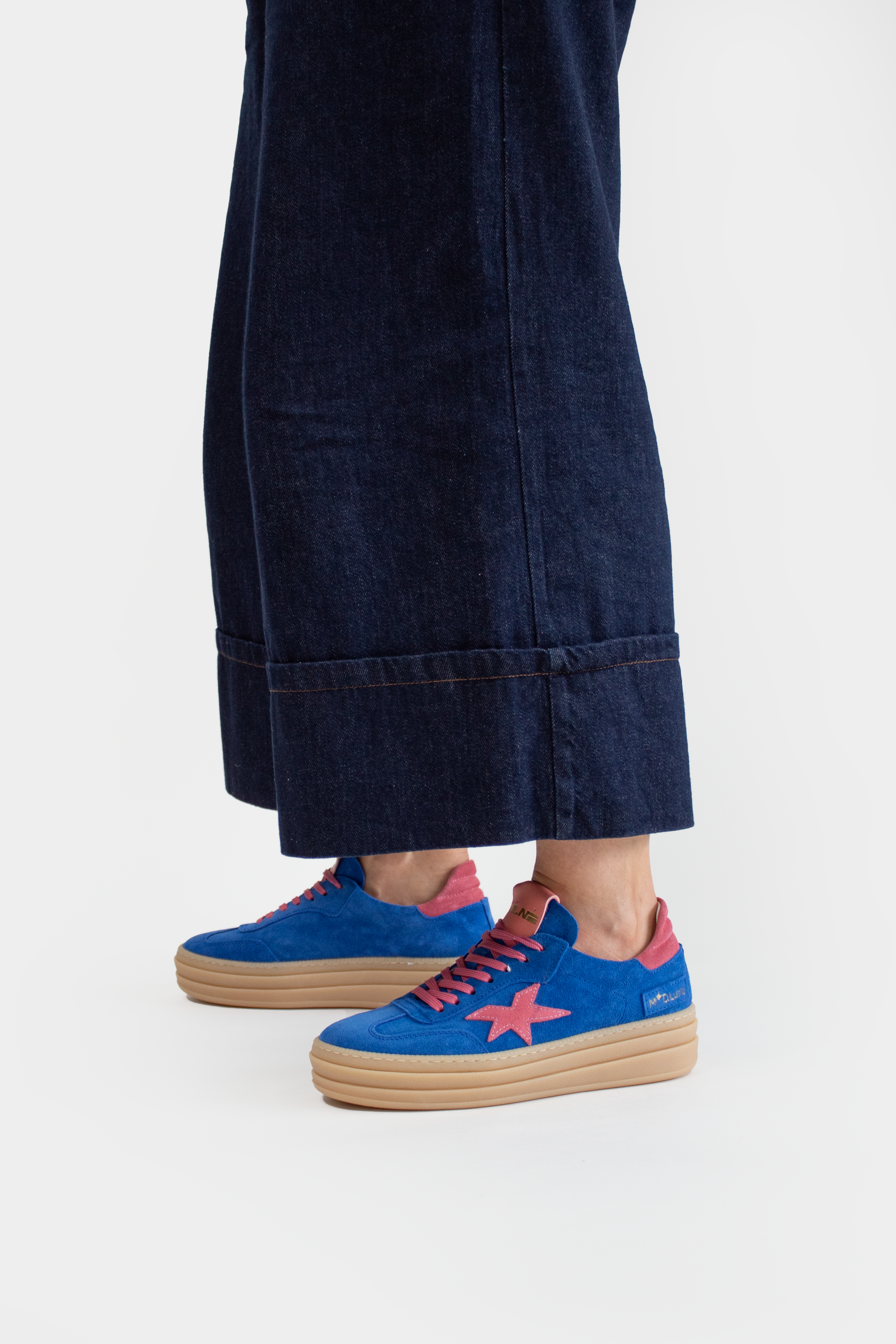 MELINE R-525 BRIGHT BLUE SUEDE LACE UP FLATFORM TRAINERS