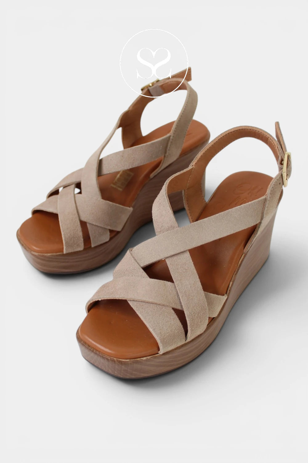 Oh My Sandals Taupe Suede High Wedge Sandals 6042