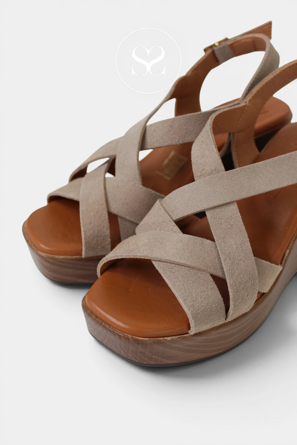 Oh My Sandals Taupe Suede High Wedge Sandals 6042 for women in Ireland