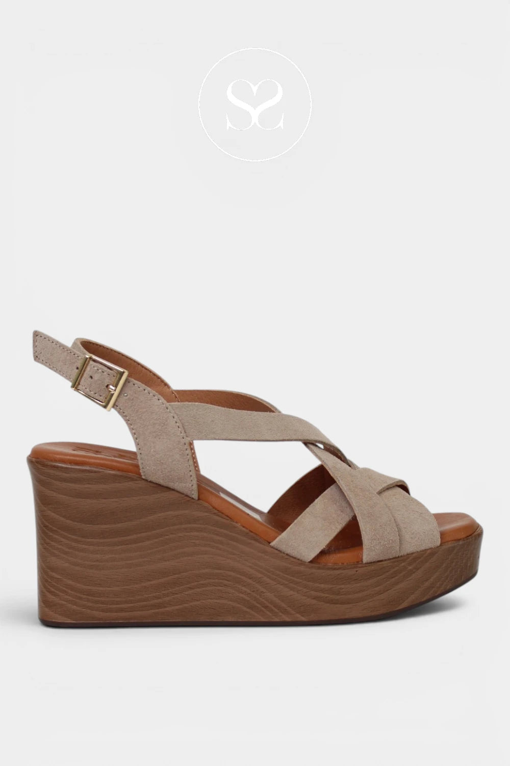 Oh My Sandals Taupe Suede High Wedge Sandals 6042